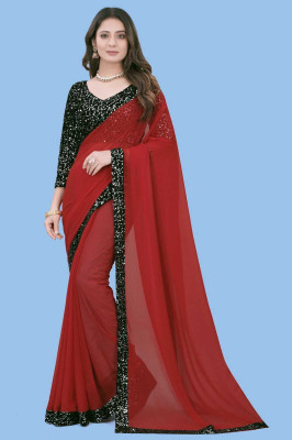 meaven tex Embroidered Bollywood Georgette Saree(Red)