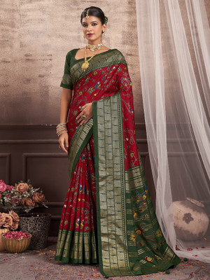 Sareemall Printed Daily Wear Silk Blend Saree(Red)