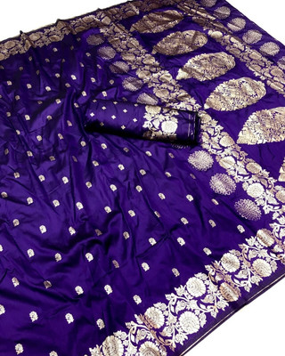 KASHTBHANJAN ETHNICWEAR Printed Banarasi Satin Saree(Blue)