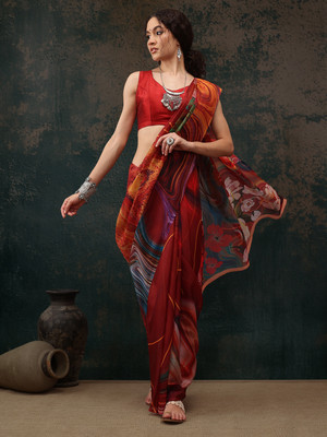 Divastri Digital Print Bollywood Polyester Saree(Brown)