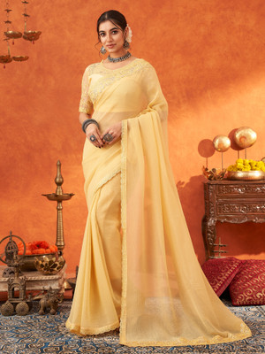 Tasrika Embellished Bollywood Chiffon Saree(Yellow)