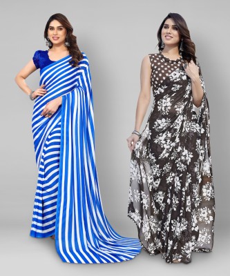 kashvi sarees Floral Print Daily Wear Georgette Saree(Pack of 2, Light Blue, White, Grey)