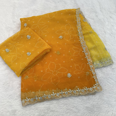 Ethina Fashion Embroidered Bollywood Georgette Saree(Yellow)