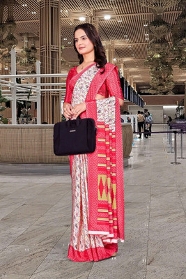 Feminista Printed, Solid/Plain Daily Wear Crepe Saree(Cream)