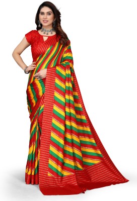 ANIRAV Printed, Striped Bollywood Silk Blend, Art Silk Saree(Red)