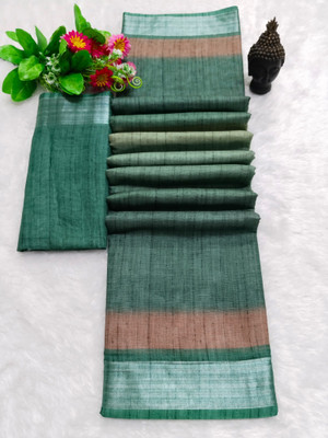 HangerStories Self Design Kanjivaram Cotton Linen, Linen Saree(Green)