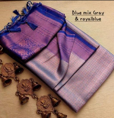 Banaras silk palace Woven Banarasi Pure Silk Saree(Grey)