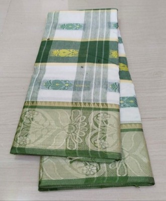 Ruuprekha Woven Tant Pure Cotton Saree(White, Green)