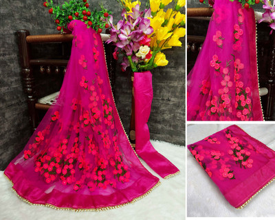 JSItaliya Embroidered Bollywood Net Saree(Pink)