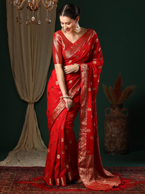 Tasrika Woven Kanjivaram Georgette Saree(Red)