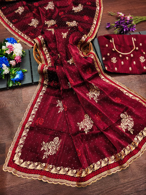 Keshav Creation Embroidered Bollywood Jimmy choo Saree(Maroon)