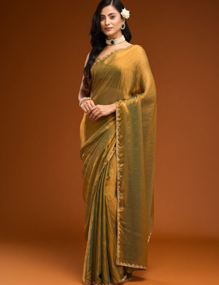 Vinayak Textile Embroidered, Embellished Bollywood Jimmy choo Saree(Gold, Blue)