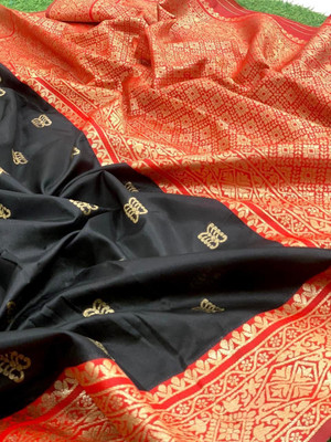 HEER FASHION Self Design Banarasi Pure Silk Saree(Black)