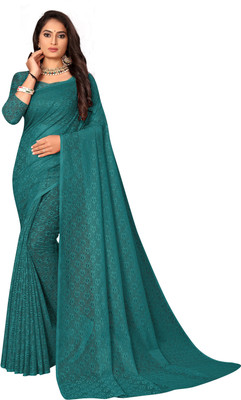 HouseOfCommon Self Design Bollywood Net Saree(Light Blue)