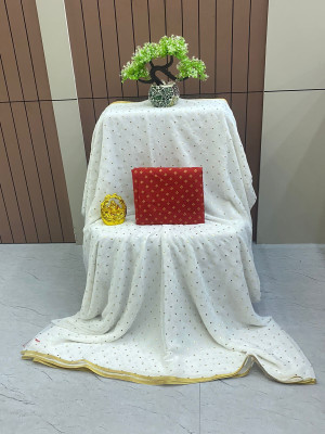 HouseOfCommon Embellished Bollywood Polyester Saree(White)