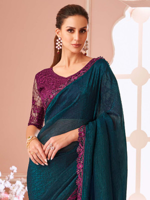 Tasrika Solid/Plain Bollywood Georgette Saree(Green)