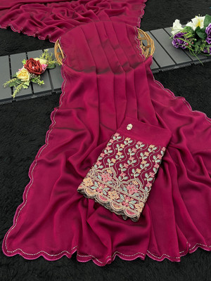 K 5 FASHION Solid/Plain Bollywood Chiffon Saree(Maroon)