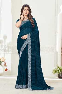 BahenBeti Embellished Bollywood Georgette Saree(Blue)