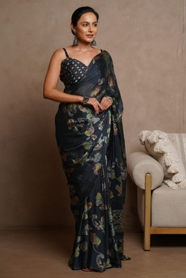 MIRCHI FASHION Printed, Floral Print Daily Wear Chiffon, Georgette Saree(Dark Blue, Multicolor)
