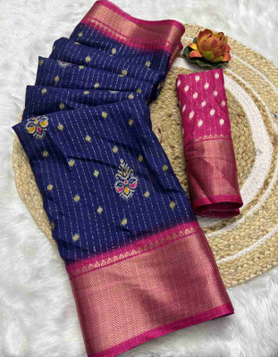 RegalDrapes Woven Bollywood Art Silk, Silk Blend Saree(Dark Blue)