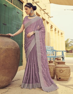 Samah Dyed, Embroidered, Embellished Bollywood Chiffon, Georgette Saree(Purple, Silver)