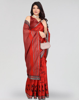 Nirvaan Printed Mysore Art Silk Saree(Red)
