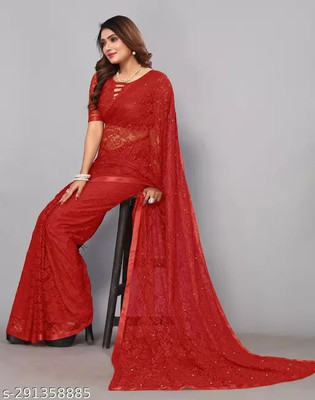 Vragi Self Design Bollywood Net Saree(Maroon)