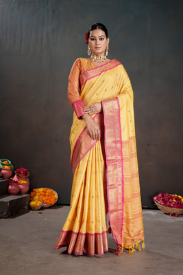 ROOP LAVANYA Woven, Self Design Kanjivaram Jacquard, Art Silk Saree(Mustard)