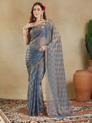 Vragi Embellished Bollywood Chiffon Saree(Dark Blue)