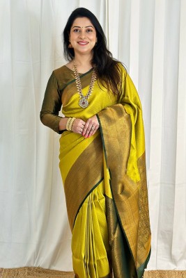 SGF11 Woven Kanjivaram Pure Silk, Art Silk Saree(Yellow)