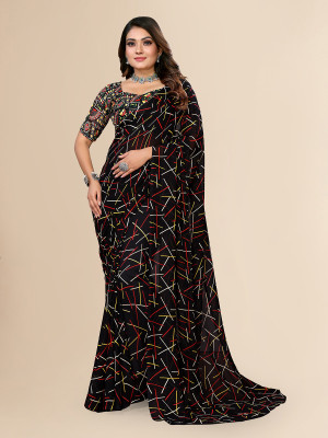 Moda Rapido Geometric Print Daily Wear Georgette Saree(Black)