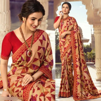 Hensi sarees shop Printed Bollywood Art Silk, Chiffon Saree(Beige)