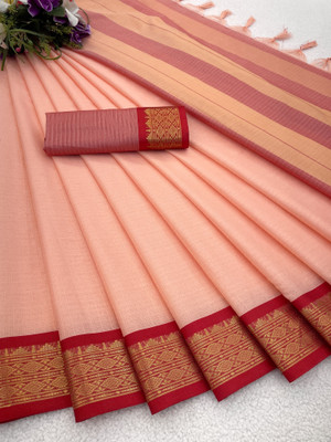 KanjiQueen Checkered Jamdani Silk Blend, Cotton Blend Saree(Pink, Red)