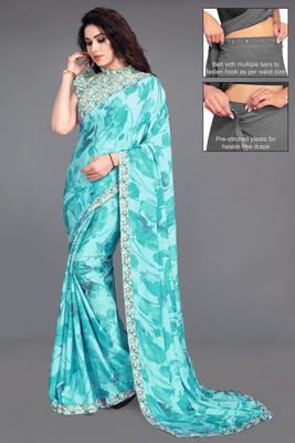 MIRCHI FASHION Printed, Floral Print Daily Wear Crepe Saree(Light Blue)