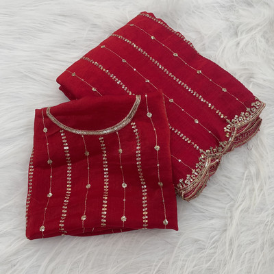 K 5 FASHION Embellished, Self Design Bollywood Jimmy choo Saree(Red)