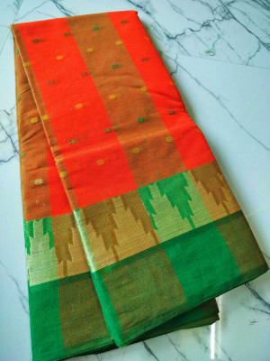 Duttafashion Checkered Tant Pure Cotton Saree(Multicolor)