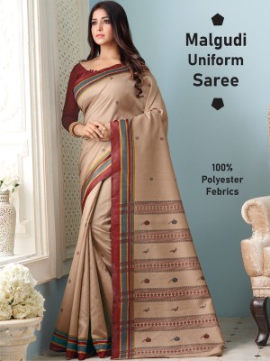 SimSim Trendz Printed Daily Wear Polyester Saree(Cream)