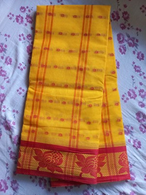 Piyafashion Woven Tant Pure Cotton Saree(Yellow)