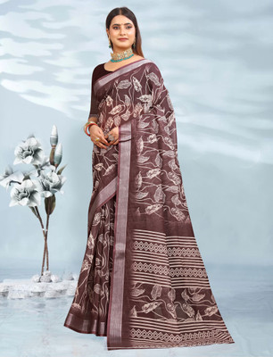 HangerStories Printed Kanjivaram Pure Cotton, Cotton Linen Saree(Magenta)