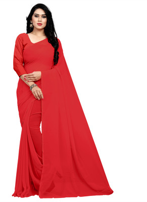 stylescope Solid/Plain Bollywood Georgette Saree(Red)