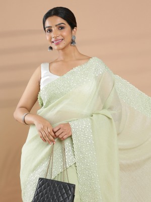 Kalyan Silks Embellished Bollywood Organza Saree(Green)