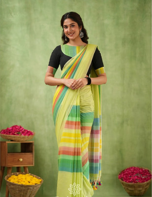 SMRITI HANDLLOM Self Design Bollywood Handloom Pure Cotton Saree(Light Green)