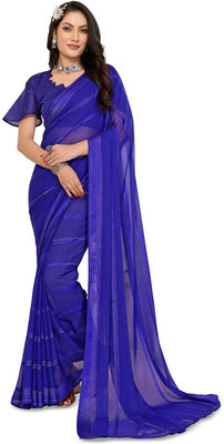 Moda Rapido Striped Daily Wear Satin Saree(Blue)