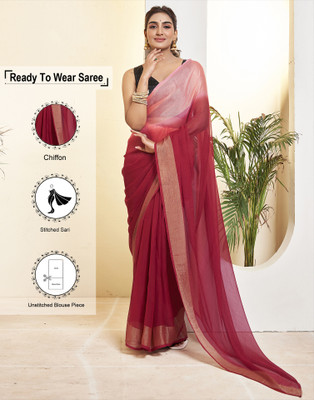 Samah Solid/Plain, Ombre, Embellished Bollywood Chiffon, Georgette Saree(Maroon, Pink)