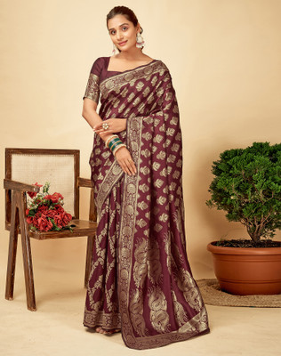 SIRIL Self Design, Woven, Embellished Banarasi Art Silk Saree(Maroon, Gold)