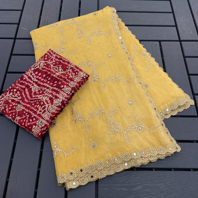 KHRITI FAB Embroidered Bollywood Chiffon Saree(Cream)