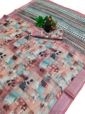 HangerStories Printed Bollywood Pure Cotton, Cotton Linen Saree(Pink)