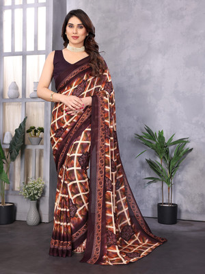 TTH Printed Bollywood Georgette Saree(Brown)