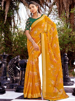 Sareemall Printed Daily Wear Georgette Saree(Yellow)