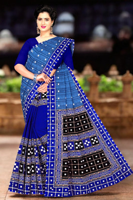 kalyani nx Printed Sambalpuri Pure Cotton Saree(Blue)